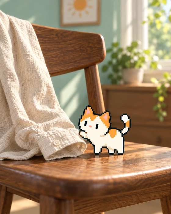椅子に置いた服と、そばにいるこはく